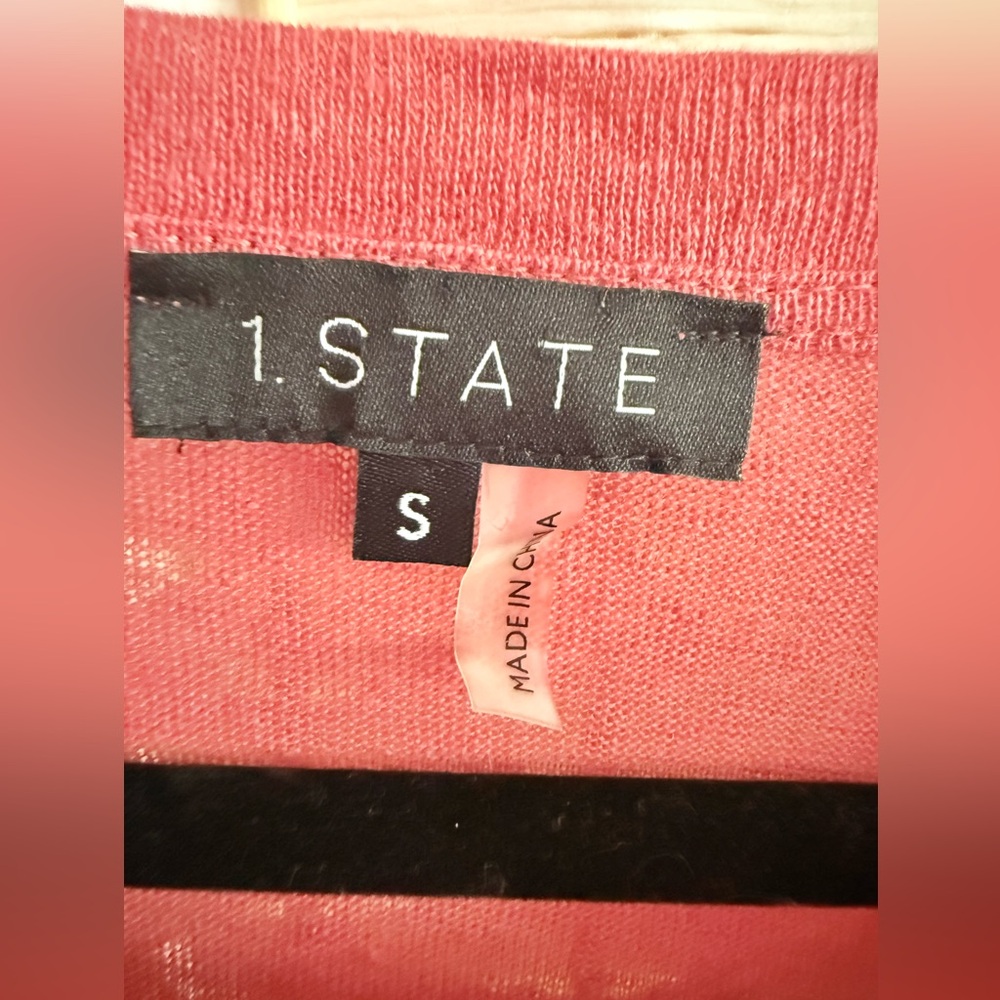 New 1. State Women's Coral Ruffle Short Sleeve Top 100% Linen Size S - Picture 5 of 6
